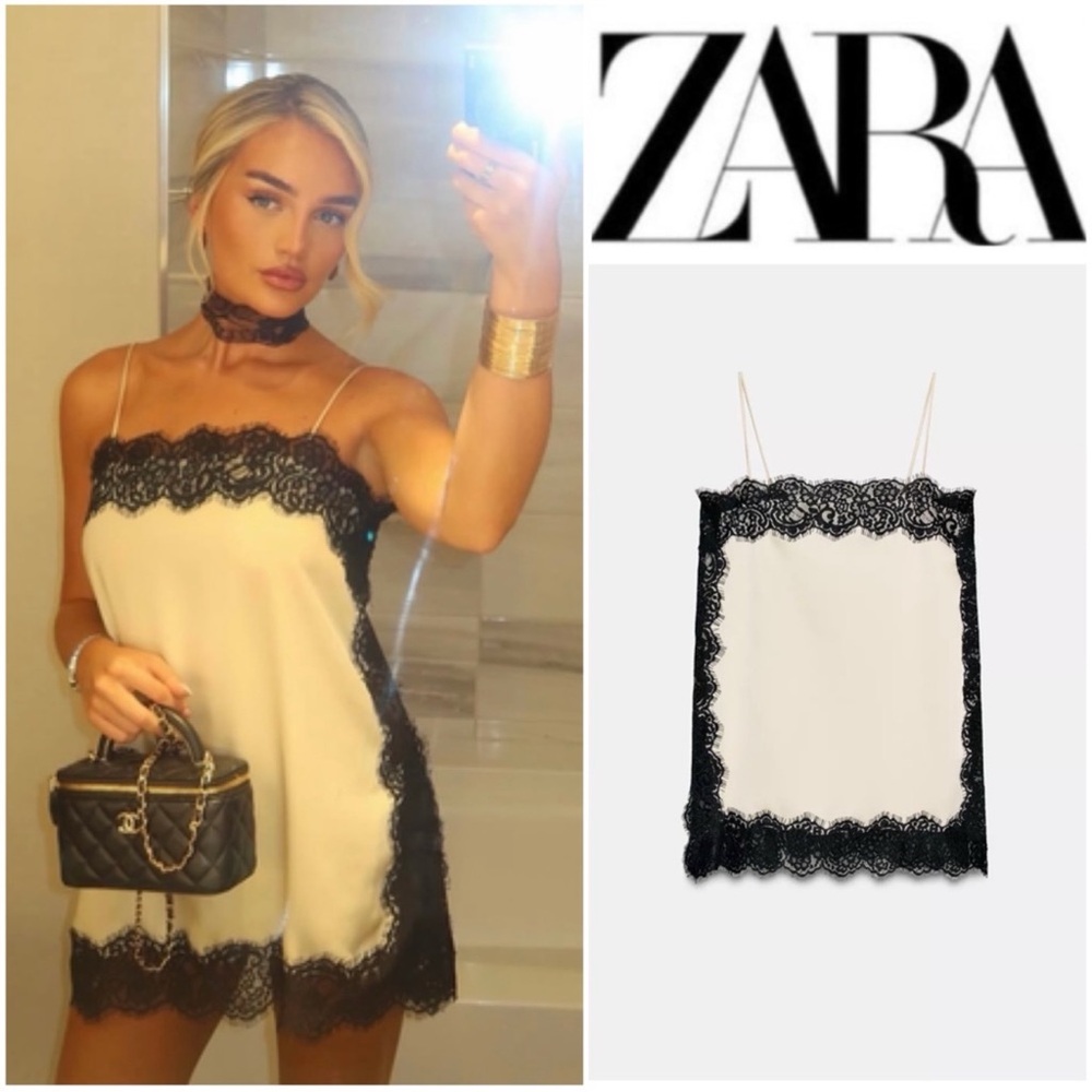 Elegant Cream and Black Lace Trim Cami